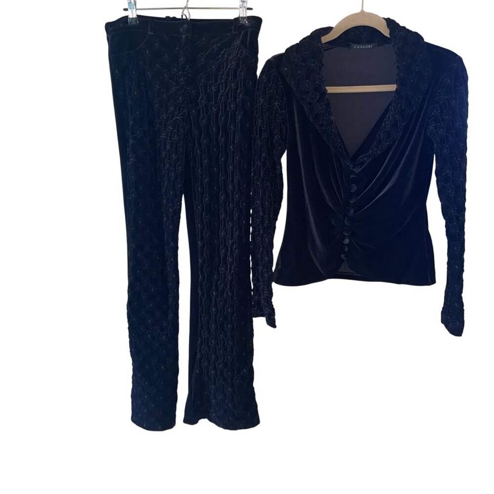 Casadei Vintage 1990s Womens Pant Set Size Small Black Stretch Velvet